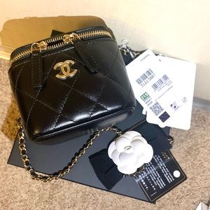 Chanel mini vanity camellia bow chain bag